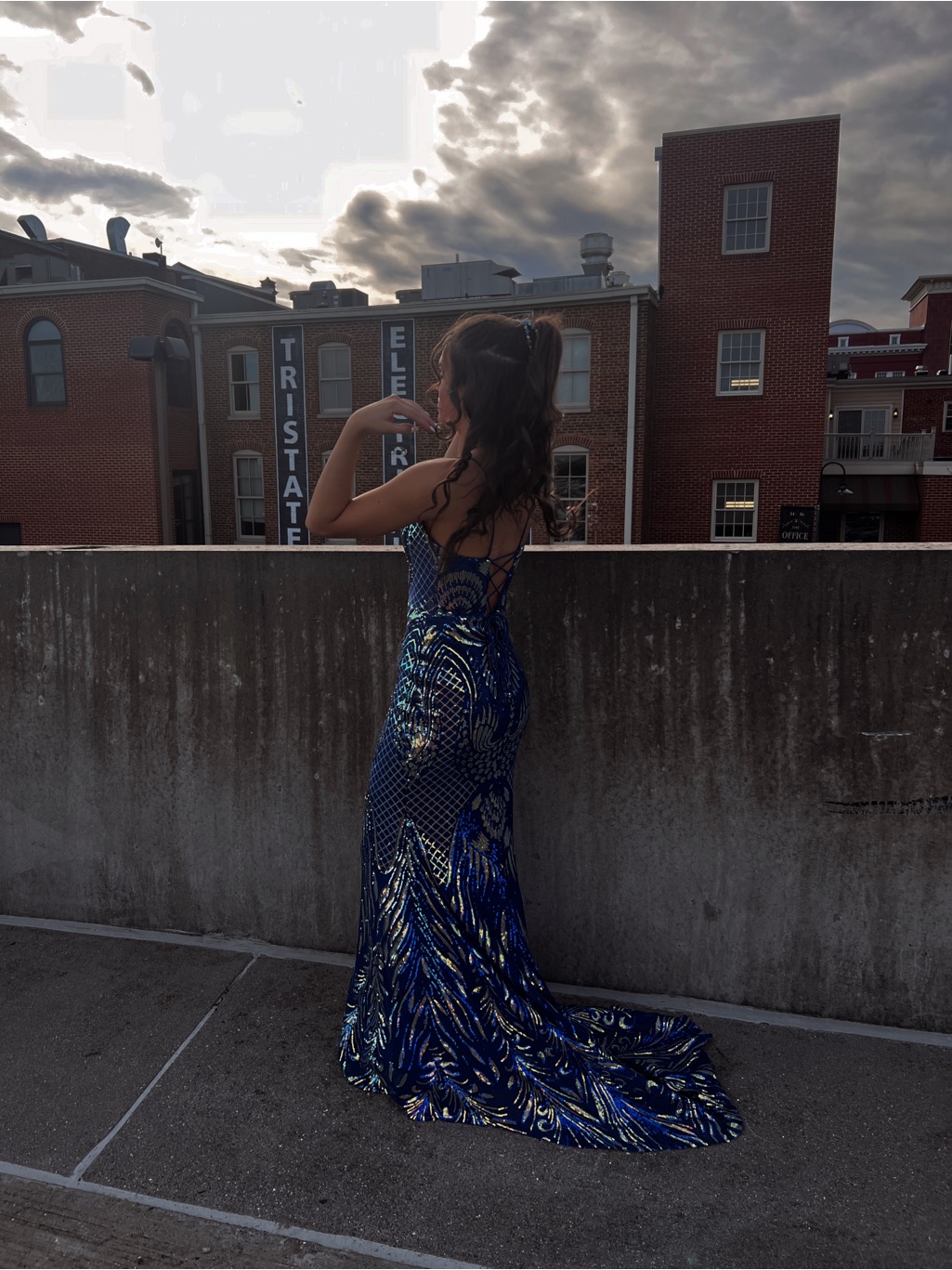 Dave  Johnny Strapback Navy Blue Sequin Prom Dress